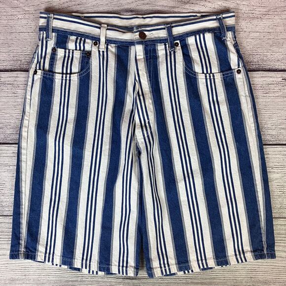 Vintage 1990s Arizona Pinstripe Denim Jean Shorts - Picture 1 of 8